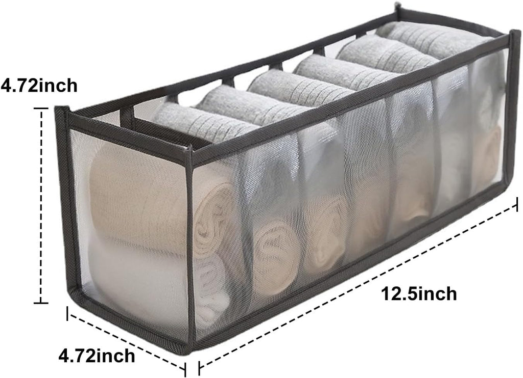 7-Compartment Underwear Storage Box with Breathable Nylon Mesh, Foldable Drawer Organizer for Socks, Lingerie, and Small Clothing Items