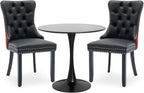 3-Pieces Dining Sets, 31.5" Round Dining Table Set with 2 Velvet Upholstered Dining Chairs,Wooden Legs Design for Kitchen Dining Room Apartment Small Space(1 Black Table with 2 Black&Wine Red Chairs)