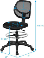 DORTALA Mesh Drafting Chair, St&ing Desk Chair w/Footrest Ring, Adjustable Height Chair Mid Back Tall Office Chair for Home Office, Black