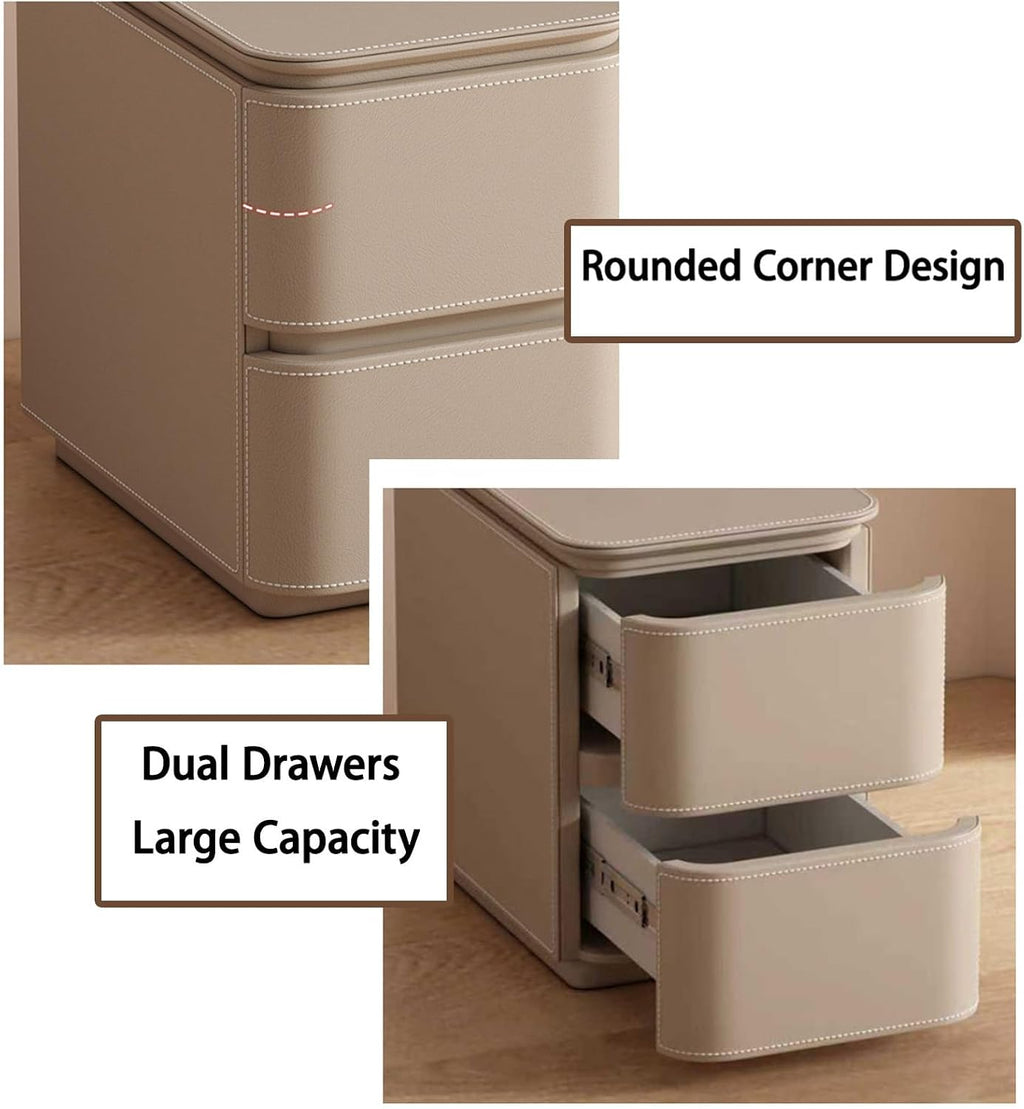 Small Nightstand Leather Finish, Narrow Modern Bedside Table, Night Stand end Sofa Side Table, Solid Wood Bedside Desk Bedside Furniture for Bedroom(Gray,25x40x50cm)