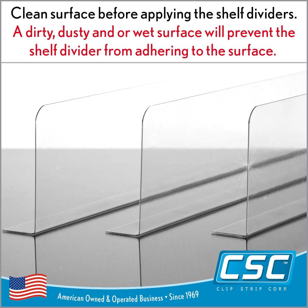 Clip Strip Corp. Shelf Dividers Pack of 50 for Retail Stores - Lightweight, Clear Adhesive Mount 1" H x 11-9/16" L, 15 mil Crystal Clear PVC, Retail Shelf Separator, Item SD-1512