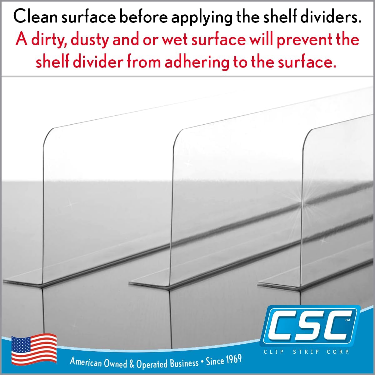 Clip Strip Corp. Shelf Dividers Pack of 50 for Retail Stores - Lightweight, Clear Adhesive Mount 1" H x 11-9/16" L, 15 mil Crystal Clear PVC, Retail Shelf Separator, Item SD-1512