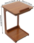 Side Table with Wheels, C Shaped Table for Sofa Bedside, 15.7"x15.7"x24.8“, End Tables Adjustable Desktop (0-40°) for Living Room,Bedroom (Walnut)