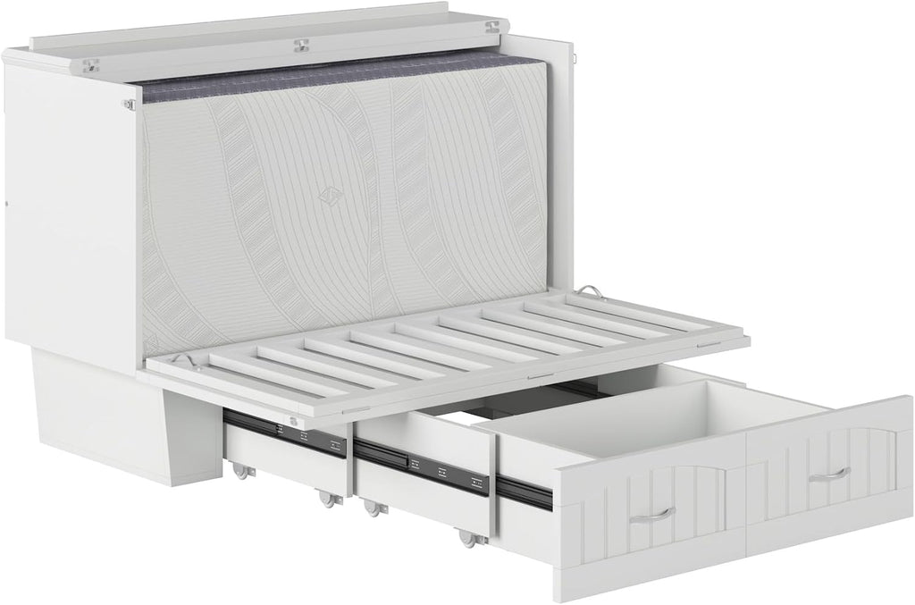AFI, Nantucket Full Size Murphy Bed Chest with Mattress, Storage Drawer and Built-in USB Charger, White