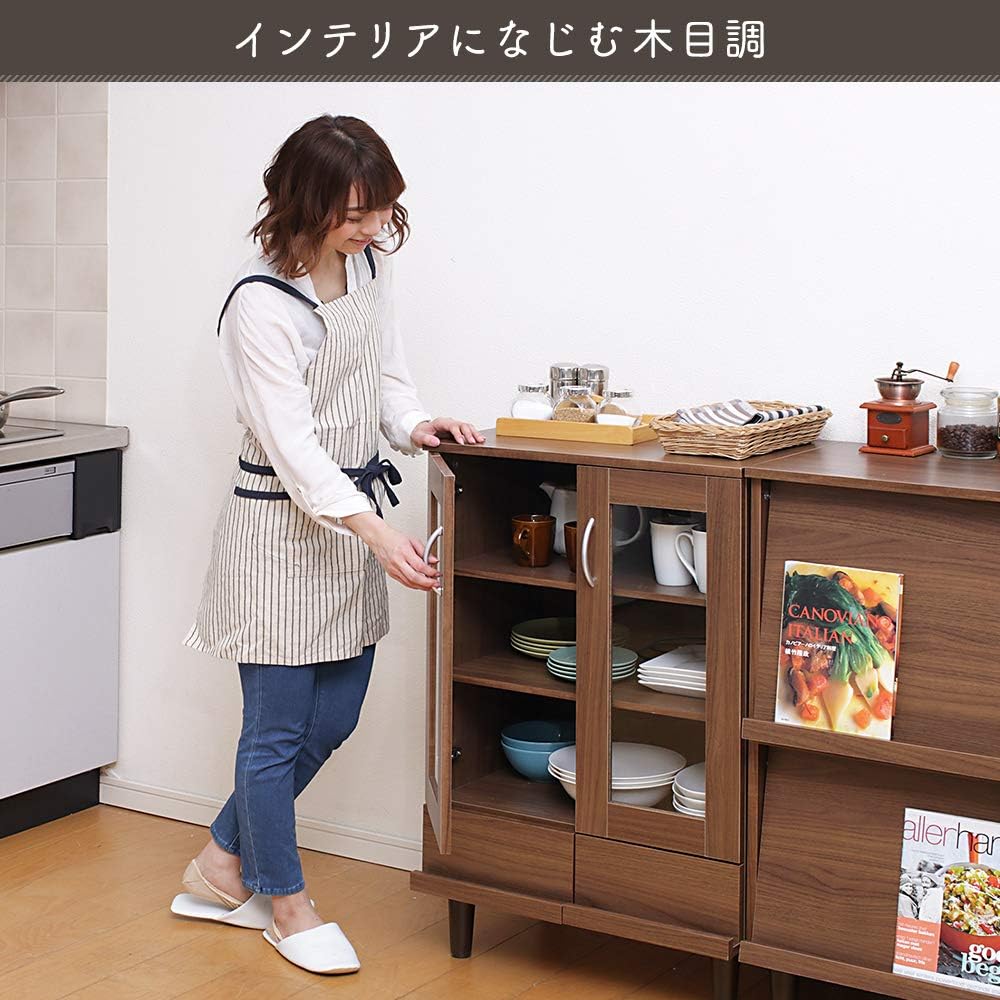 Iris Ohyama KPB-9360 Cupboard, Living Alone, Mini, Slim, Wood Grain, Drawer, Movable Shelf, Width 23.6 x Depth 16.7 x Height 37.8 inches (60 x 42.3 x 93.7 cm), Off White
