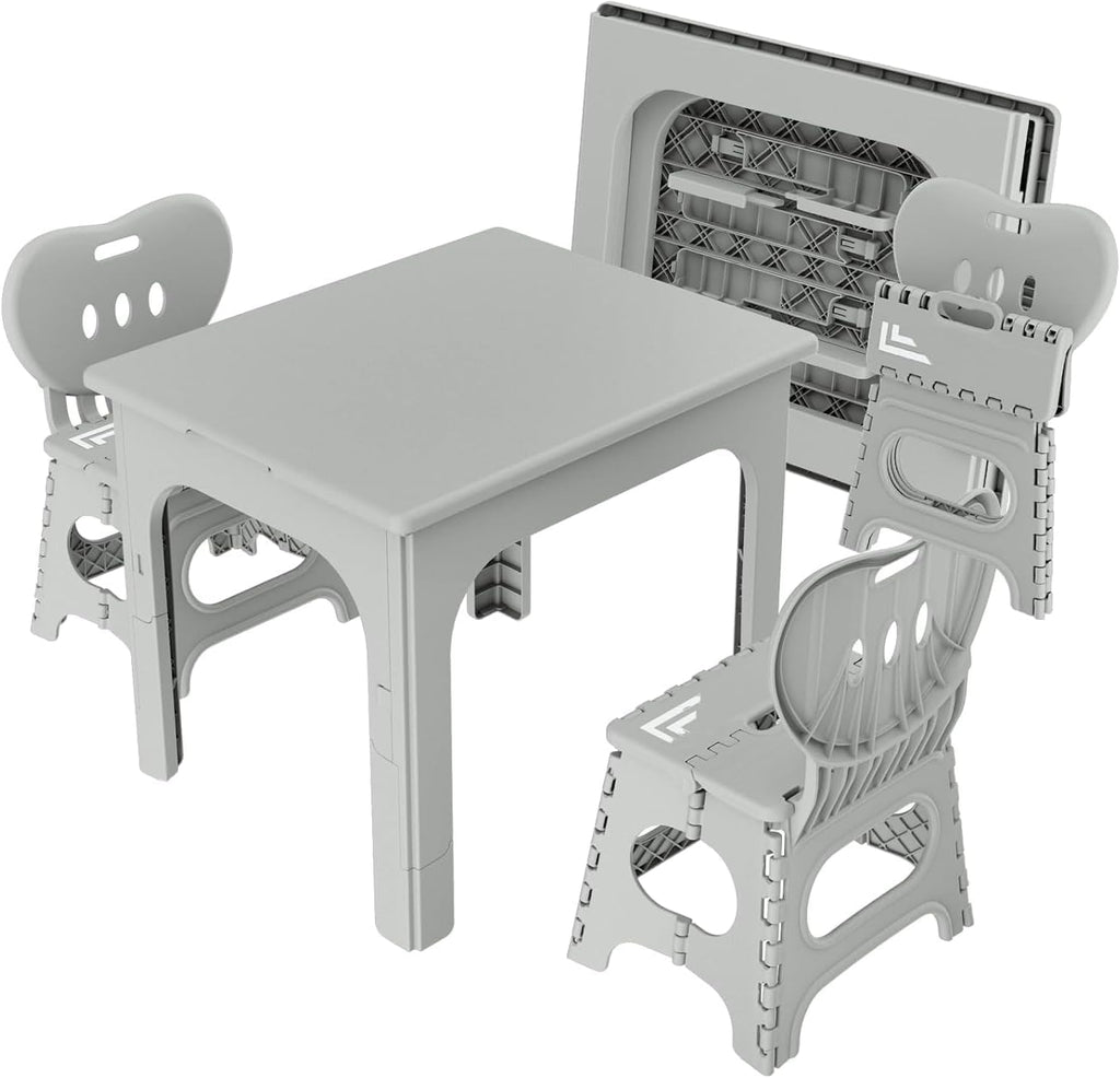 UNICOO Foldable Table and Chair Set, Height Adjustable Portable Activity Table with 2 Folding Chairs, Indoor Outdoor Kids Adults Table Set for Study, Crafts, Camping, Picnic, Snacks, Small Spaces