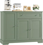 HOSTACK Buffet Cabinet with Storage, Modern Sideboard Buffet with Doors, Wood Coffee Bar Kitchen Storage Cabinet with Drawer and Adjustable Shelf for Kitchen, Dining Room, Living Room, Green