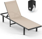 Chaise Lounge Outdoor, Aluminum Pool Lounge Chairs with Wheels, 5 Adjustable Backrest - Easy to Move- Outdoor Lounge Chairs for Deck, Beach, Poolside (Khaki)