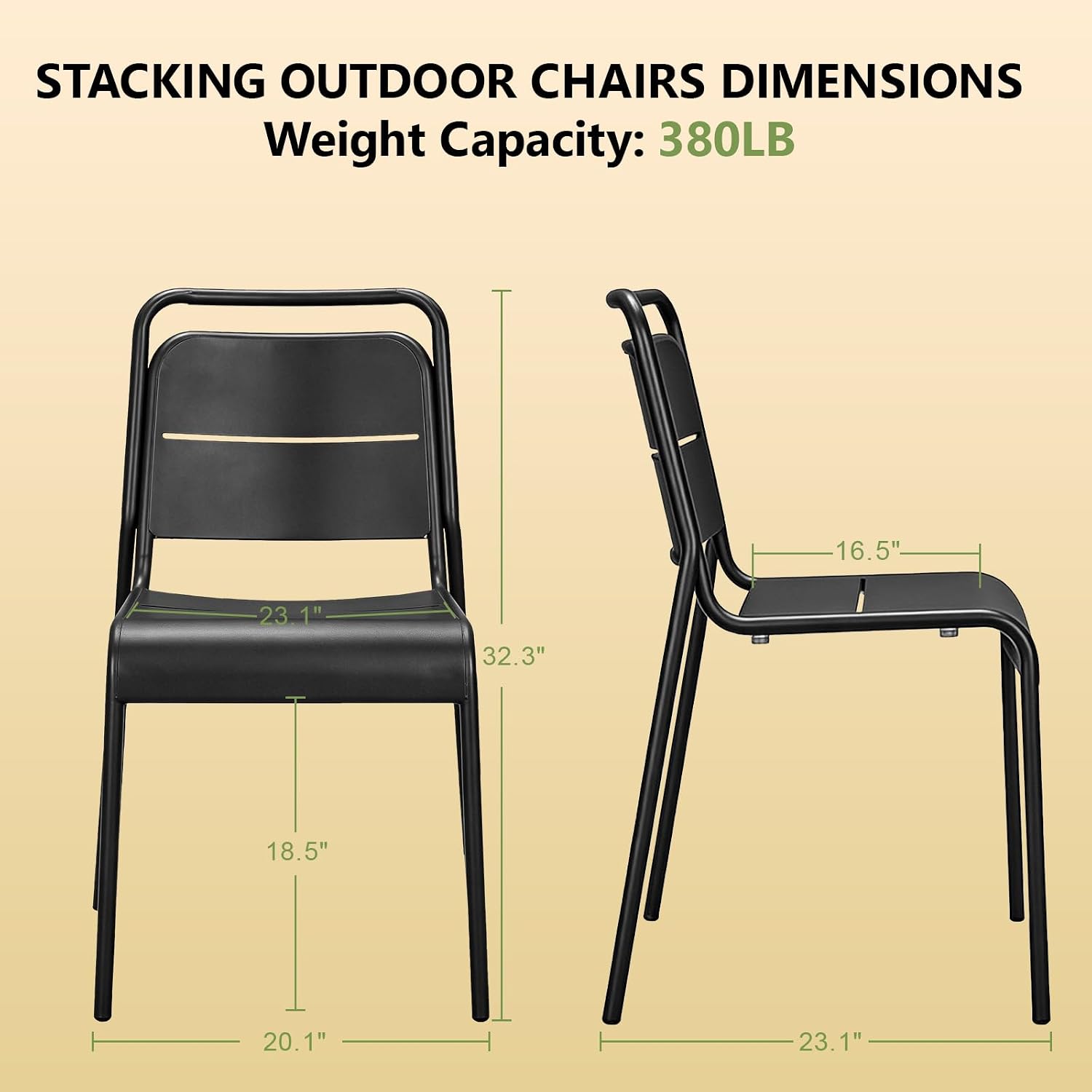 Metal Dining Room Chairs, Heavy Duty Stackable Chairs, Support Up to 380 lb, No Assemble, Kitchen Chairs Set of 4, Space Saving Seating for Home, Living Room, Waiting Room, Outdoor