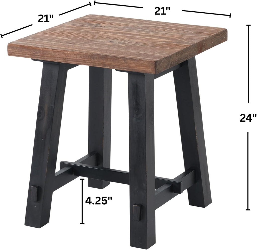 Adam Rustic Industrial Side Table – 21” Solid Wood Square End Table with Natural Wood Top & Distressed Black Frame – Easy Assembly for Living Room or Apartment by Alaterre Furniture