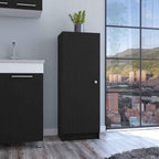 Kitchen Pantry 47" H,One Door Cabinet,Four Interior Shelves,Black,for Kitchen,Dining Room,16.9 * 12.3 * 47.4