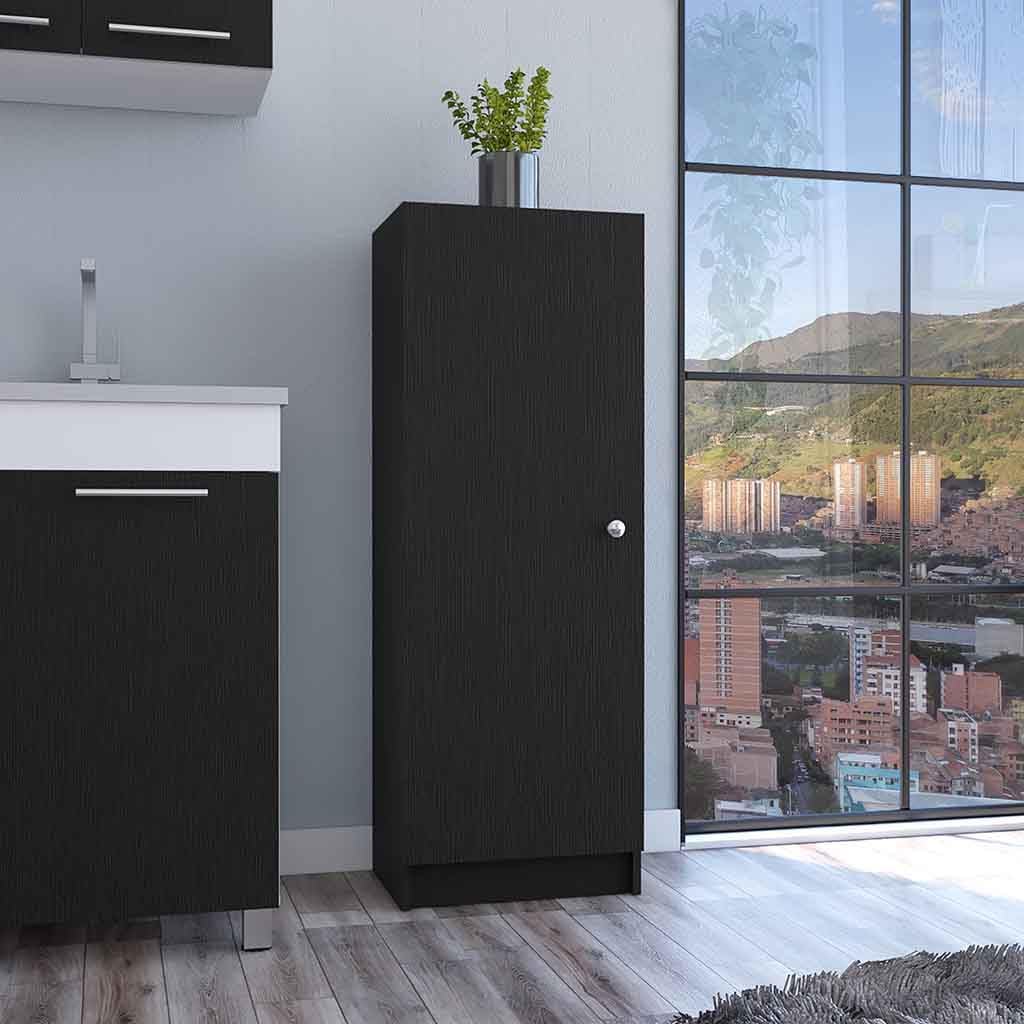 Kitchen Pantry 47" H,One Door Cabinet,Four Interior Shelves,Black,for Kitchen,Dining Room