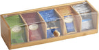 Bamboo Tea Bag Organizer, Bamboo Tea Box with 5 Compartments, Tea Storage Organizer Holder Box with Acrylic Window for Teabags, Countertop TeaStation Organizer for Home Kitchen Office Cabinet Pantry
