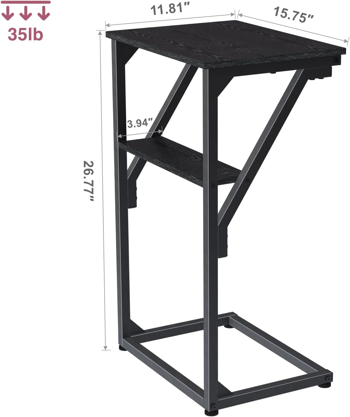 C-Shaped End Table, Small Couch Side Table, Sofa TV Tray Table for Living Room, Bedroom, Bedside ET-D-BKW1