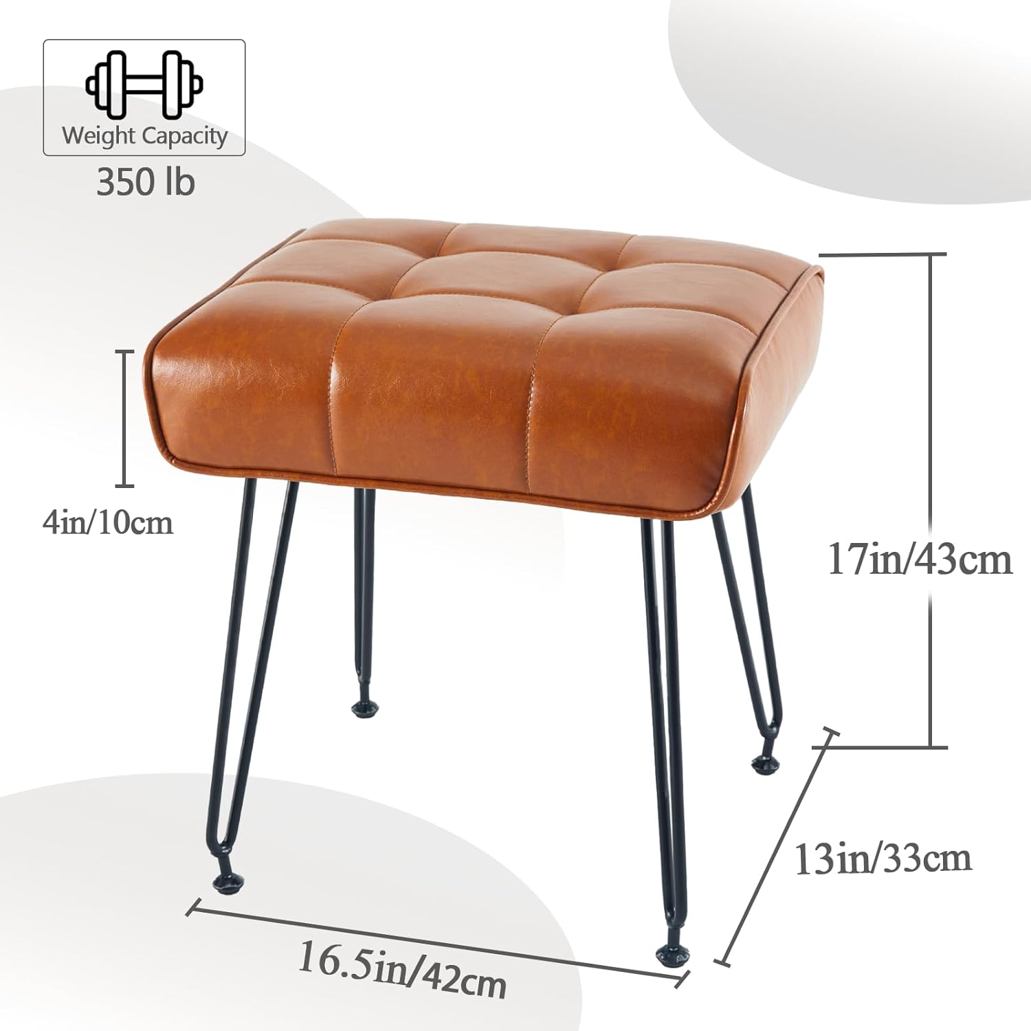EBENCHICO PU Leather Vanity Stools, Vanity Stool Chairs for Makeup Faux Leather Foot Stools Ottoman with Metal Leg Make up Chairs for Vanity Small Bench Seat for Living Room Bedroom (Whiskey Brown)