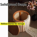 Wood Round Side Table with Storage Woven Rattan-Accent End Table Modern Accent Coffee Bedside Table for Living Room Heavy Duty(Natural)