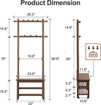 AQIMUELE Coat Rack with Shoe Storage, Narrow Wooden Hall Tree with Bench, 11 Hooks and 2-Tier Storage Shelves, 3-in-1, Entryway Bench with Coat Rack (23.6"-Walnut)