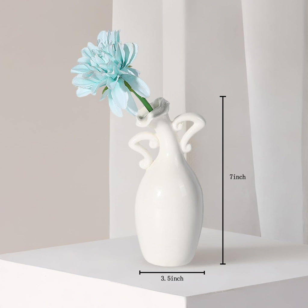 Vase with Attitude, White Ceramic Small Neck Vases, Novel and Lovely Unique Shape Vase, 7inch Modern Home Decoration Vases, Can Be Used As A Decoration for Dining Table Bookcase and Desk