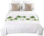 Green Palm Trees Bed Runner Scarf Cal King Size, Summer Botanical Tree Tropical Luxury Bed Throw Runners & Scarves for Twin Full Queen King Foot of Beds, Hotel Decoration, 102"x20"