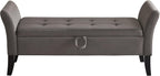 51.5" Velvet Storage Bench, Upholstered Button Tufted Design, Bedside Bench with Armrests, Secure Hinged Storage Space, Suitable for Bedroom Living Room (Grey)