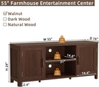 Joaxswe Farmhouse 55" Entertainment Center,Walnut Tv Stand with Adjustable Shelves & 2 Door Storage,Wooden Media Console Cabinet for TVs Up to 65 inches, Rustic Tv Stands for Living Room,Bedroom