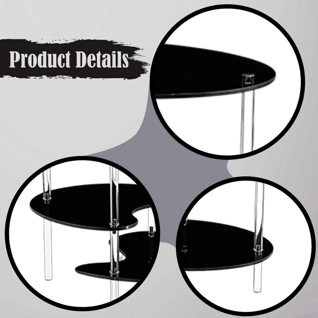 Acrylic Side Table 3 Tier Small End Table Furniture with 3 Storage Shelves NightStand Drink Desk for Couch Laundry Entryway, Black