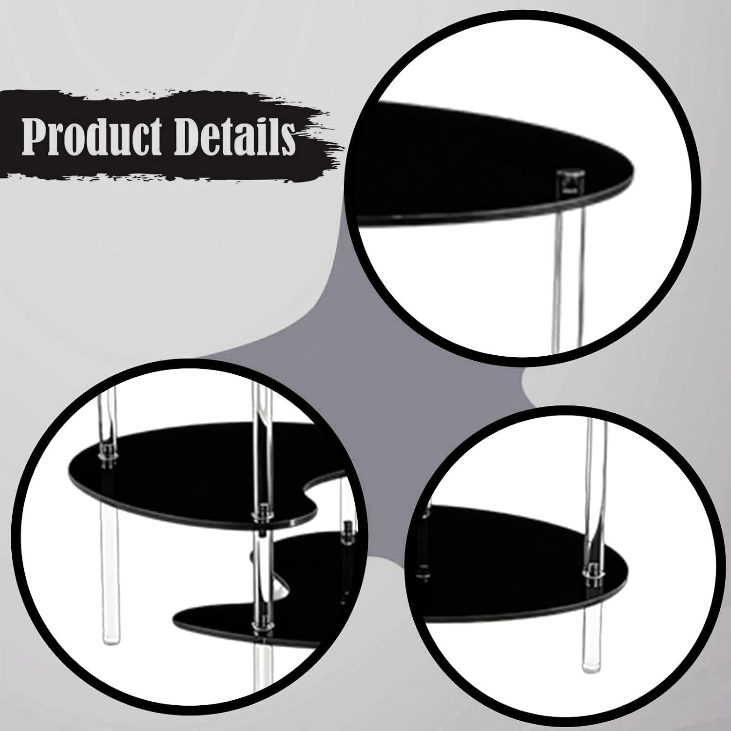 Acrylic Side Table 3 Tier Small End Table Furniture with 3 Storage Shelves NightStand Drink Desk for Couch Laundry Entryway, Black