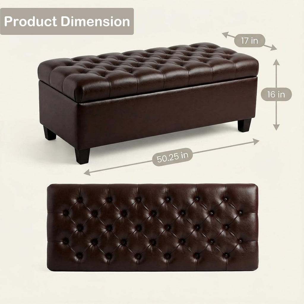 Chifee & Vingol 50" PU Ottoman with Storage Oversized End of Bed Storage Bench Upholstered Benches for Entryway, Living Room, Bedroom-Dark Brown