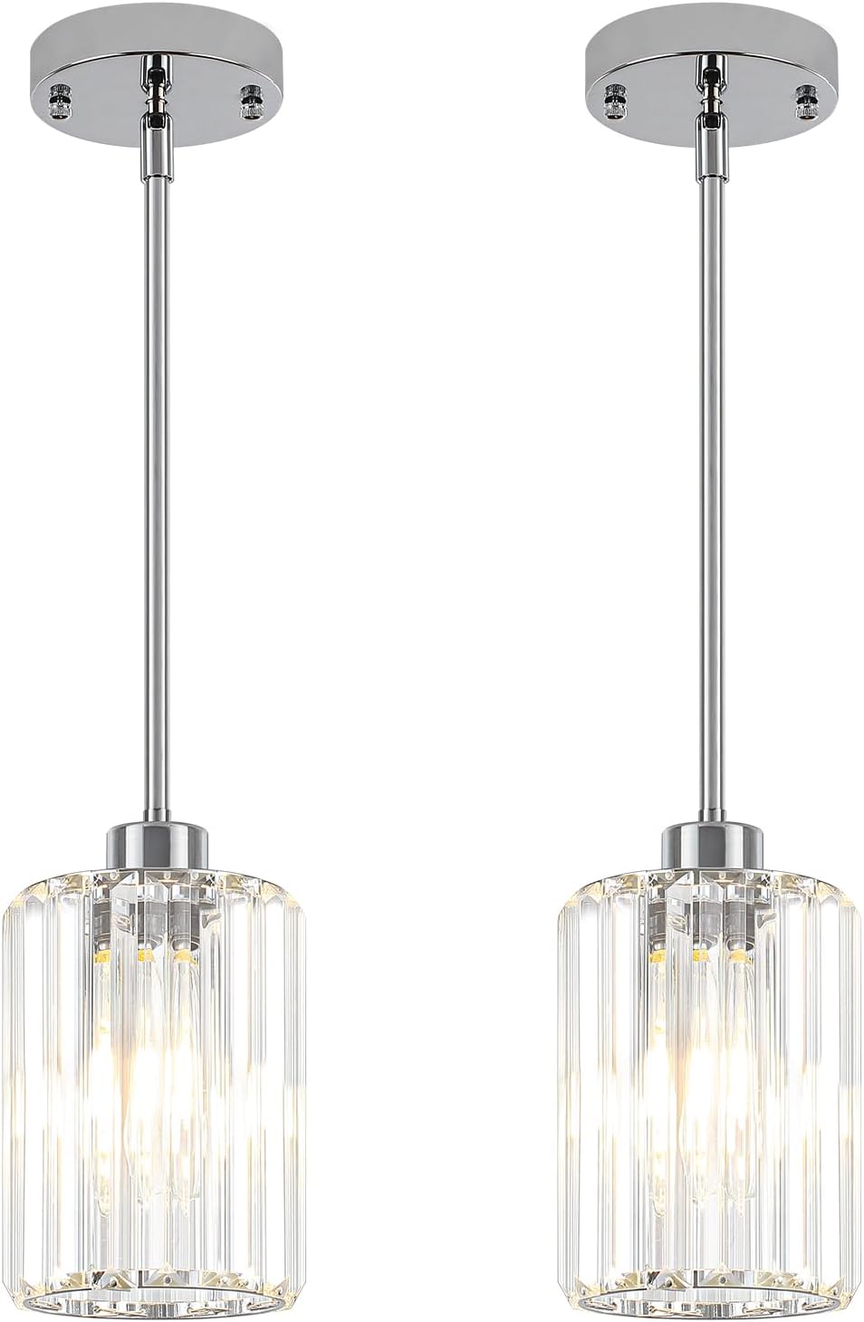 2 Pack Crystal Pendant Lights Kitchen Island Chrome Kitchen Pendant Lighting Over Island Modern Dining Room Light Fixtures Hallway Lights Adjustable Hanging Pendant Light for Bathroom Entryway Bedroom