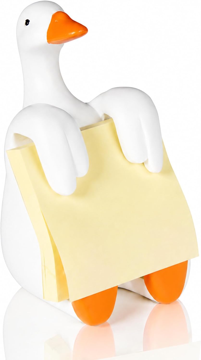 Silly Goose Pop-up Sticky Note Dispenser, Includes 1 Pad of 3x3 in Super Sticky Notes, 100 Sheets, Resin Cute Handmade Desk Holder for Office & Home, Funny Goose Desk Decorations-Orange