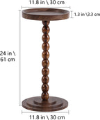 Small Round SideTable, Drink Table Martini Table for Small Spaces, Tall End Table with Solid Wood Leg, Pedestal Side Table for Living Room Sofa Bedroom Bedside (Dark Walnut)