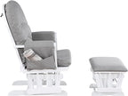 Mason Glider and Ottoman - White Wood, Oyster Fabric Comfort for Nursery or Living Space