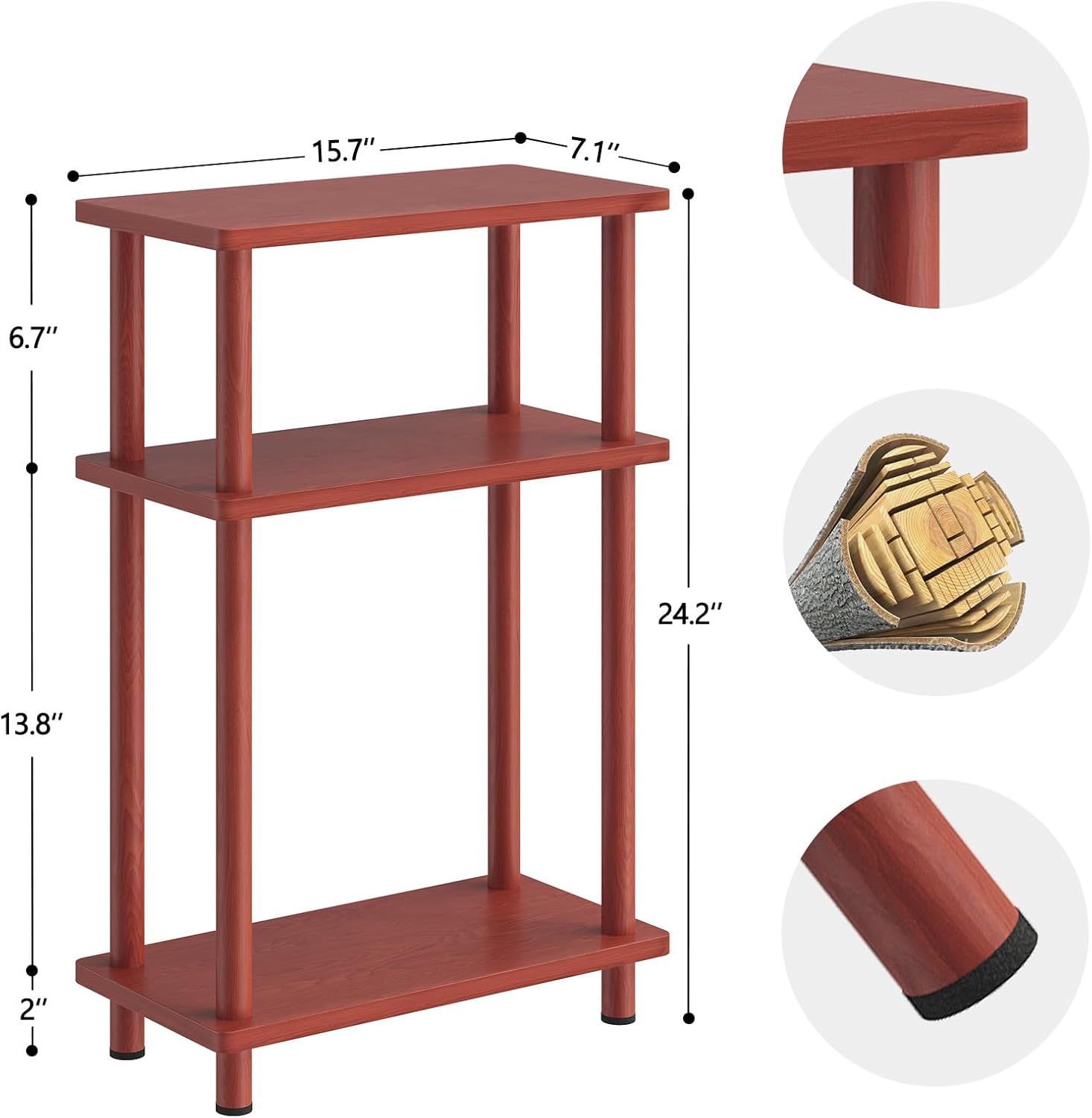 Apicizon 3 Tier End Table, Narrow Side Table with Storage Shelf, Bedroom, Living Room, Entryway, Farmhouse, Dark Brown