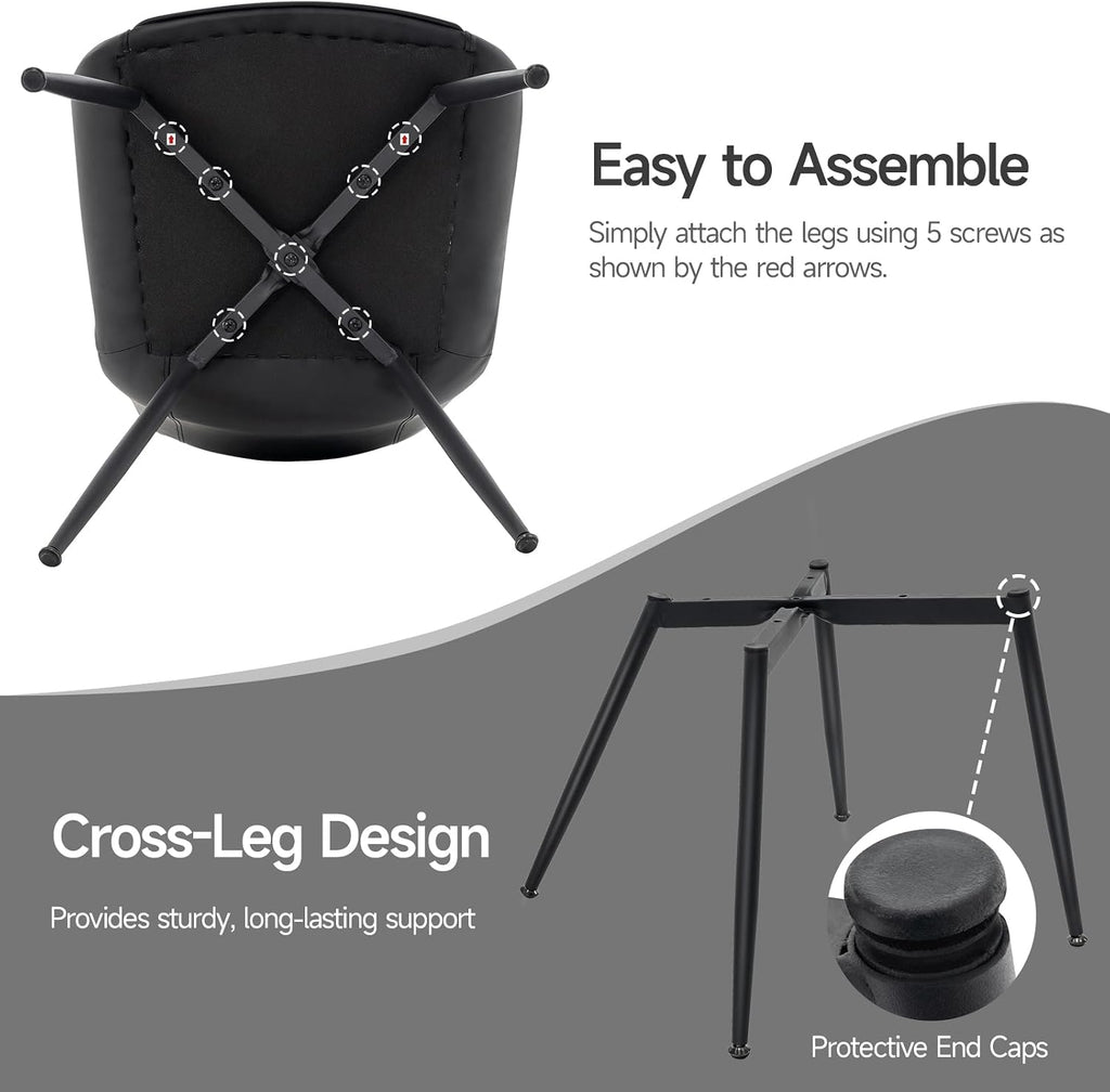 Dining Chairs Set of 2, PU Leather Armless with Metal Legs Black | Fits Dining Rooms, Kitchens, Waiting room, Living rooms, Offices & Cafes, Easy to Clean Easy to assemble Adjustable Foot Pads