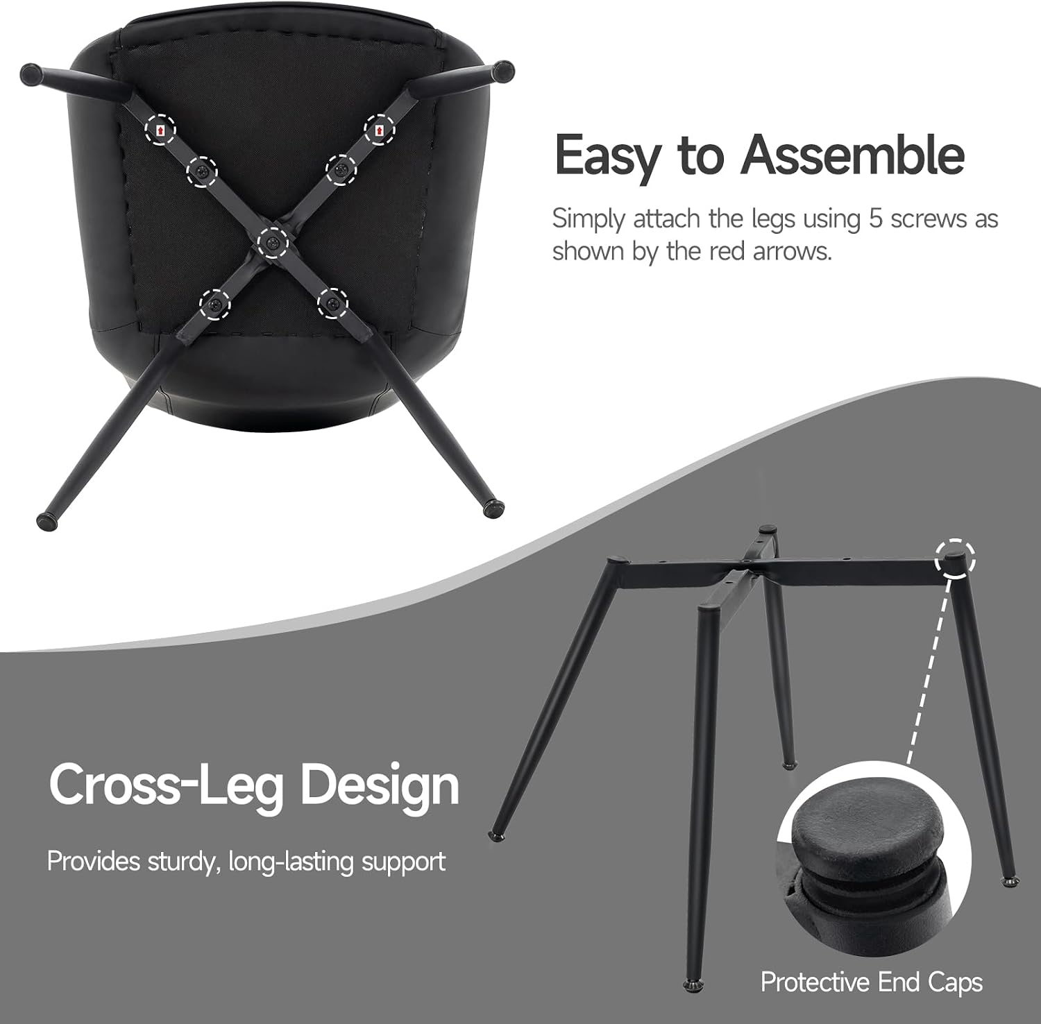Dining Chairs Set of 2, PU Leather Armless with Metal Legs Black | Fits Dining Rooms, Kitchens, Waiting room, Living rooms, Offices & Cafes, Easy to Clean Easy to assemble Adjustable Foot Pads