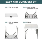FDW 34" Square Outdoor Dining Table, Foldable Portable Plastic Folding Card Table with Built in Carrying Handle and Height Adjustable for Party and Wedding Use, White