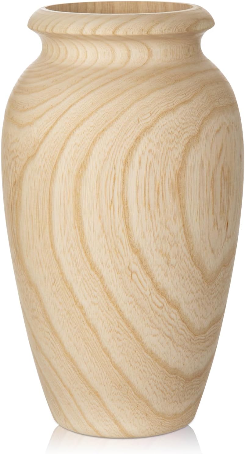 10" Tall Handmade Wooden Flower Vase, Large Wood Vase Decoration for Flower Arrangement Home Decoration