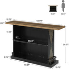 Tribesigns 63" Bar Table, Sturdy Modern Counter Height Pub Table with 2-Tier Storage Shelf and Metal Footrest, Rectangular Wood Home Bar Unit for Kitchen, Living Room, Black