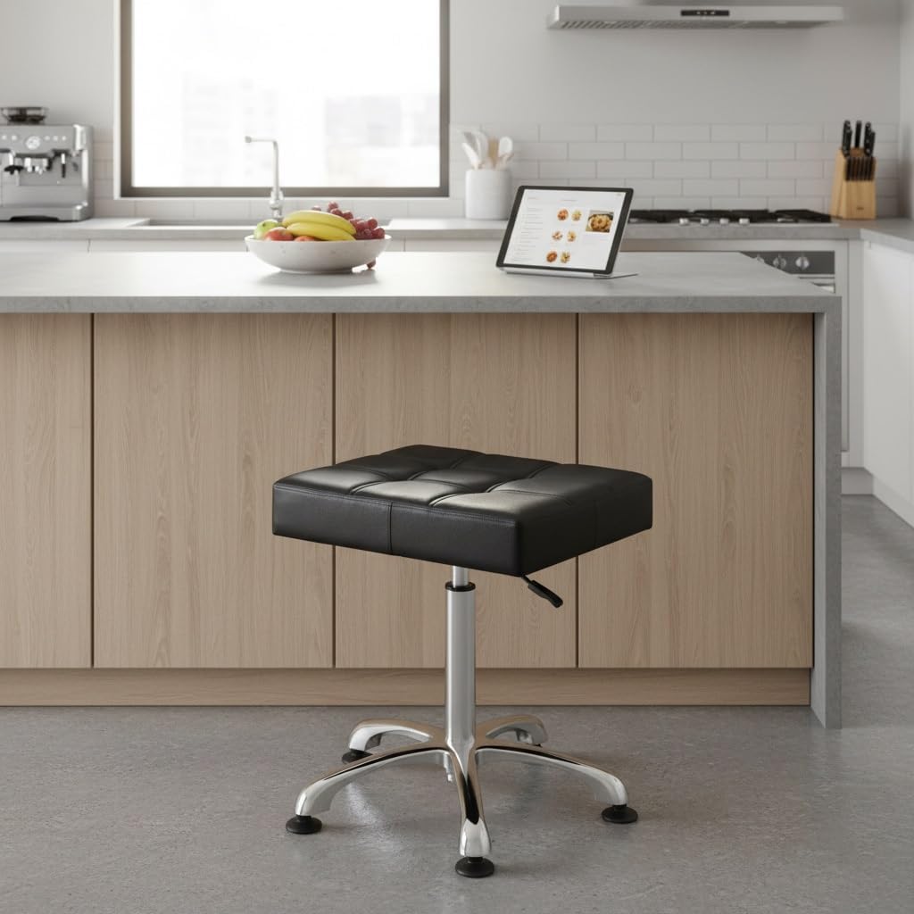 Kaleurrier Heavy Duty Stools with Bell Glides Backless Height Adjustable Stool - Swivel Stool Chair for Counter Bar Office Lab Home Kitchen Classroom Shop Garage(Stationary Casters, Black)