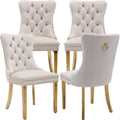Mid Century Modern Dining Chairs Set of 4, Beige Velvet Upholstered Tufted Back, Kitchen & Dining Room Chairs, Gold Metal Legs, Nailhead Trim, Sillas para Comedor (Beige, 4 Pcs)