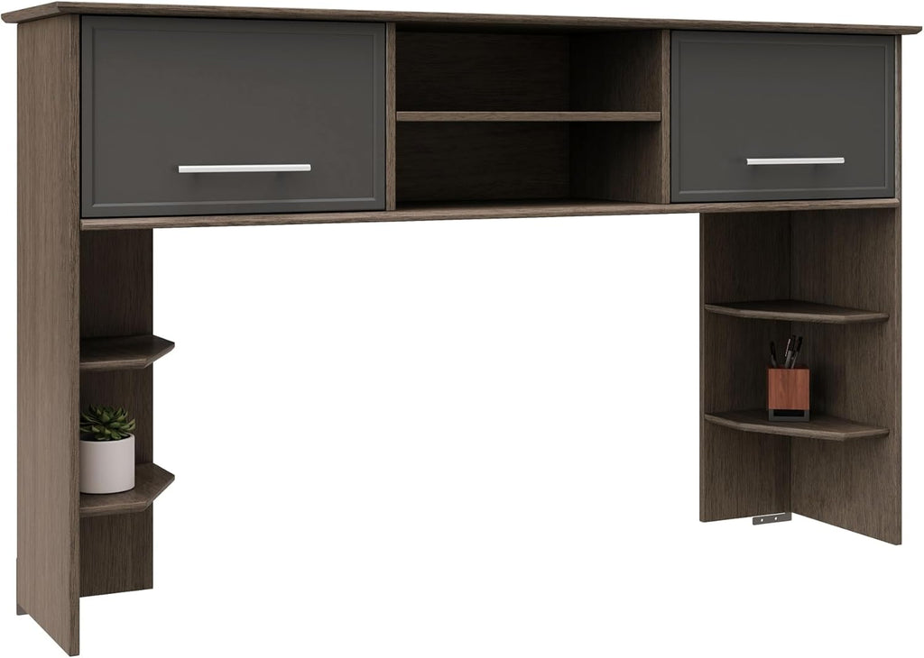 Realspace® Koru 60" W Hutch for Koru L-Shaped Or Straight Computer Desks, Two-Tone Slate/Gray Oak