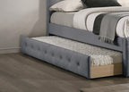Contemporary Full Size Bed w, Trundle Slats Light Grey Burlap Upholstered Button Tufted Headboard Footboard Youth Bedroom Furniture Wooden Slats 1pc Bed