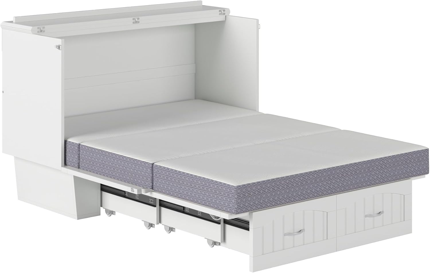 AFI, Nantucket Full Size Murphy Bed Chest with Mattress, Storage Drawer and Built-in USB Charger, White