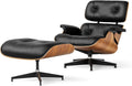 Luxury Top Grain Leather Mid Century Chaise Lounge Chair with Ottoman, Heavy Duty Base Support, Reading Chair, Modern Arm Chair, Leather Accent Chair for Living Room and Office, Walnut
