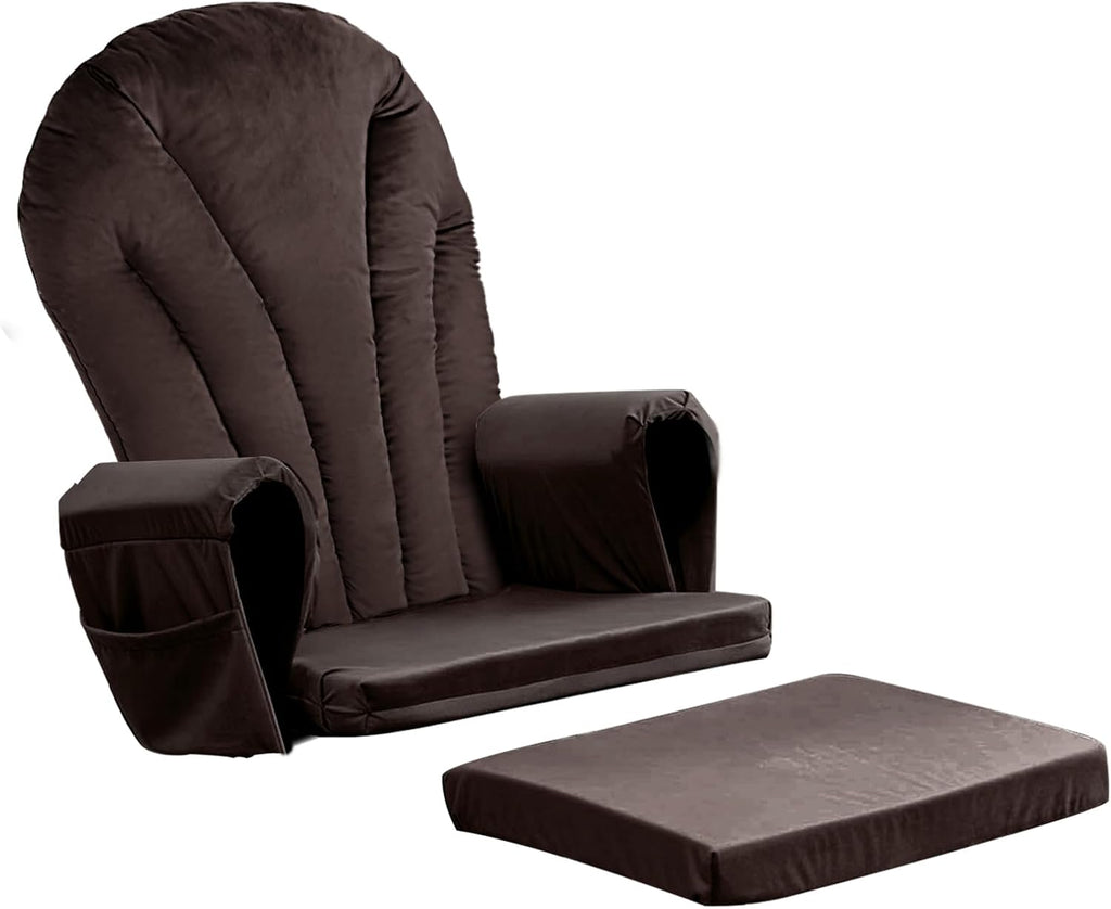 ANMINY 5pcs Glider Rocker Replacement Cushions Set with Ottoman Cushion, 3.5Inch Thickened Velvet Glider Rocking Chair Cushions with 29 inch High Backrest & Side Pockets for Indoor Nursery, Brown