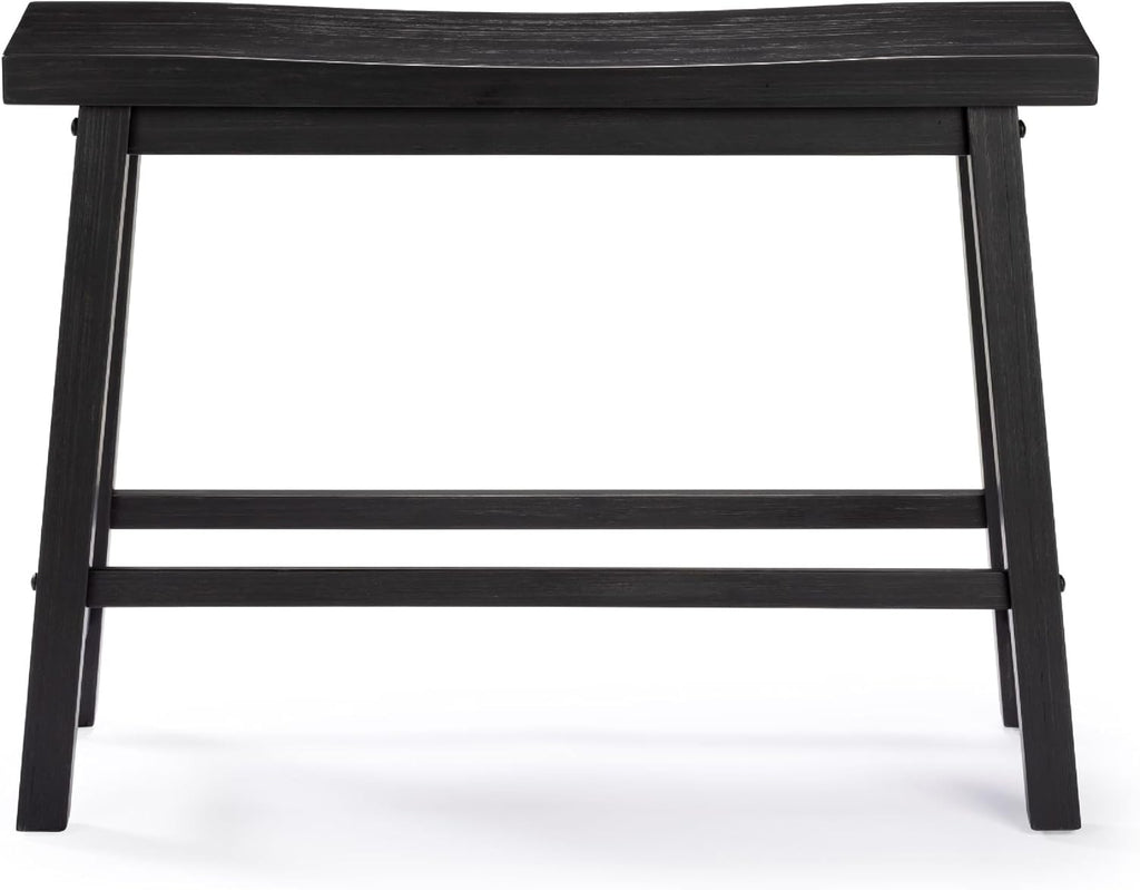 Benzara Amber Counter Height Bench, Backless Seat, Charcoal Black Acacia Wood