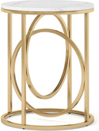 Tribesigns Round End Table, 20" Modern Sofa Side Table with Gold Base, Faux Marble Accent Table Bedside Table Nightstand for Living Room, Bedroom, White and Gold