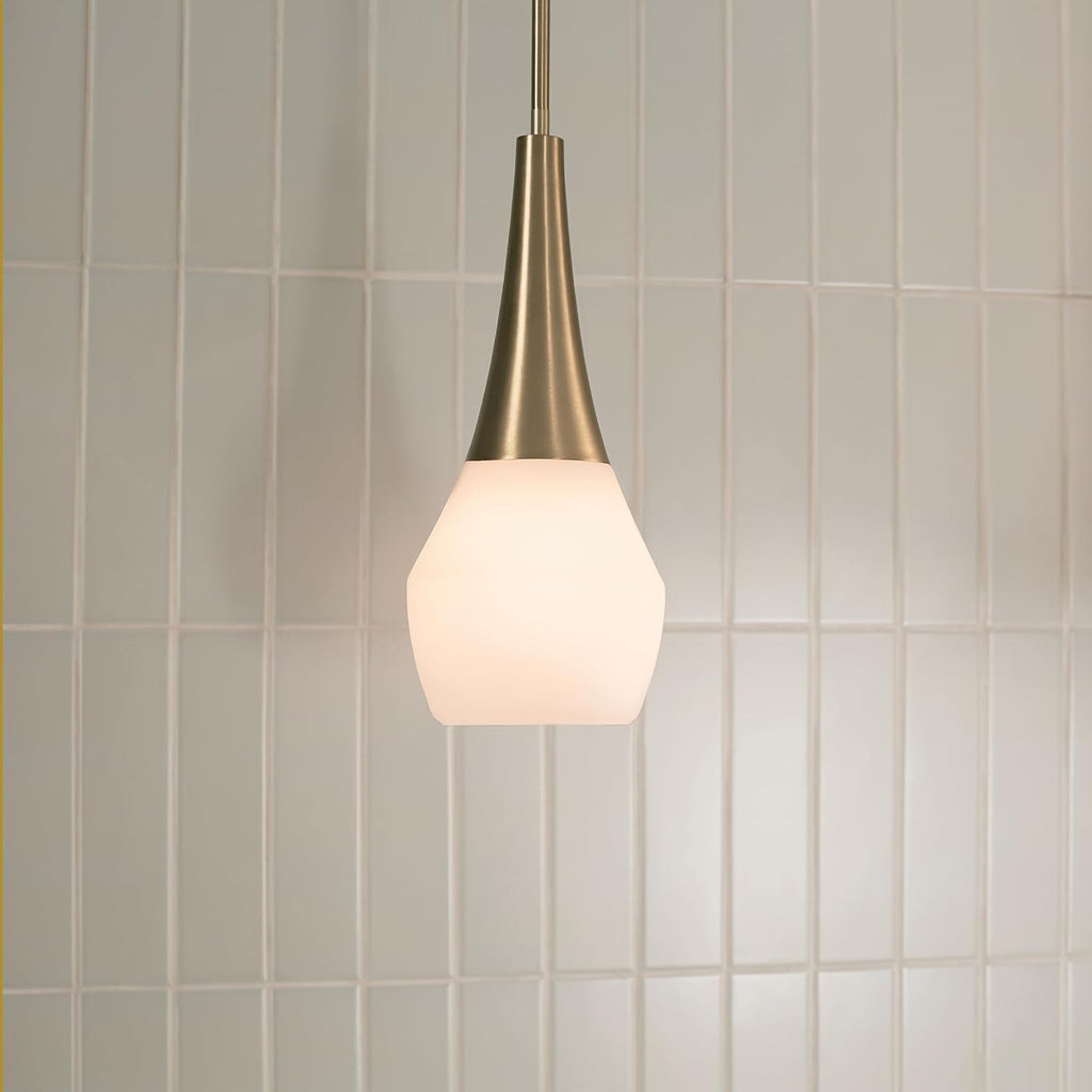Kichler Deela Single Pendant Light Fixture for Kitchen Island with Satin Etched Cased Opal Glass in Champagne Bronze, Modern Hanging Lamp (7" x 17"), 52529CPZ