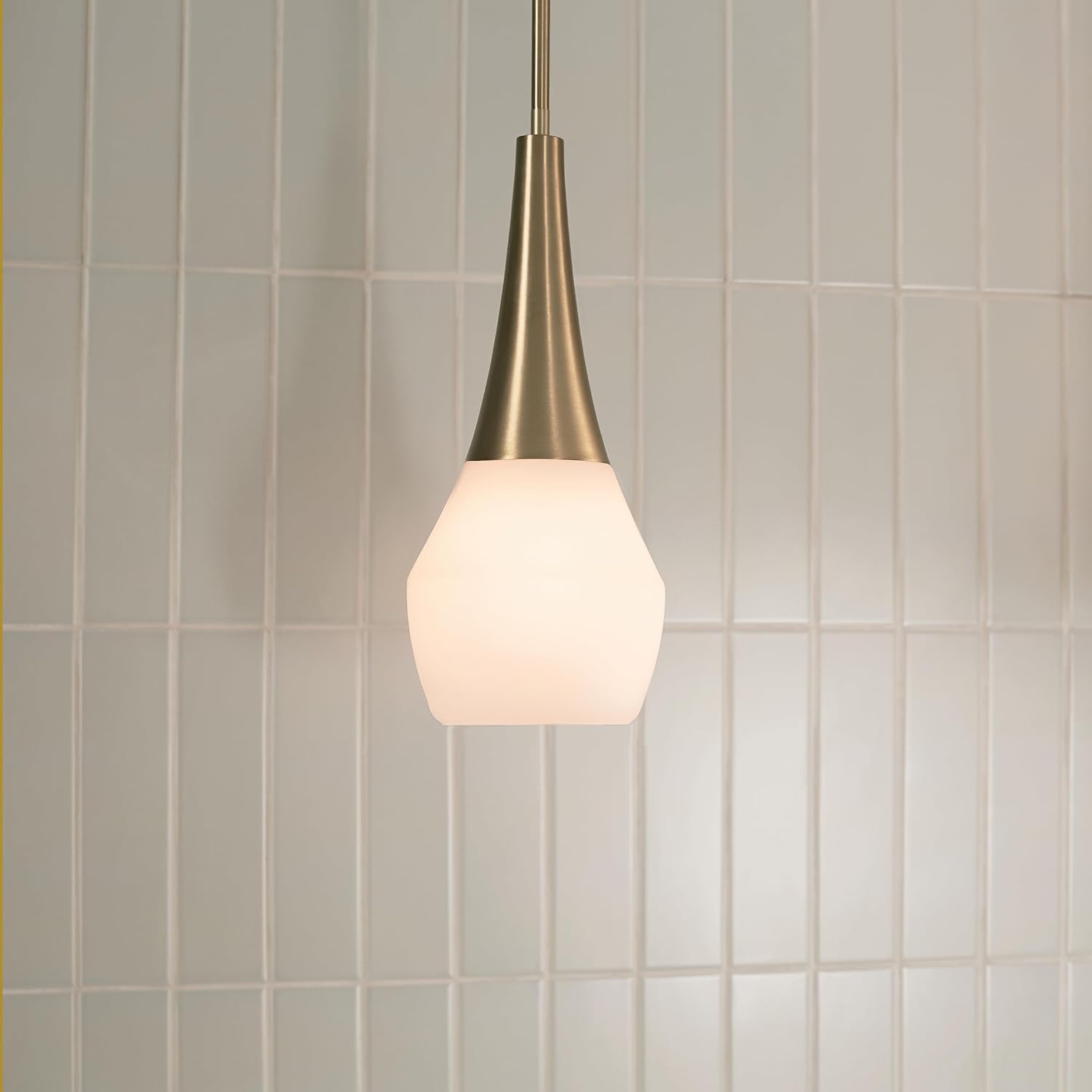 Kichler Deela Single Pendant Light Fixture for Kitchen Island with Satin Etched Cased Opal Glass in Champagne Bronze, Modern Hanging Lamp (7" x 17"), 52529CPZ