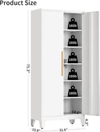 75.3" Tall Metal Kitchen Pantry Storage Cabinet with 5 Adjustable Shelves & 2 Doors, Large Freestanding Organizer Cabinet for Kitchen, Bathroom,Diningroom（White）